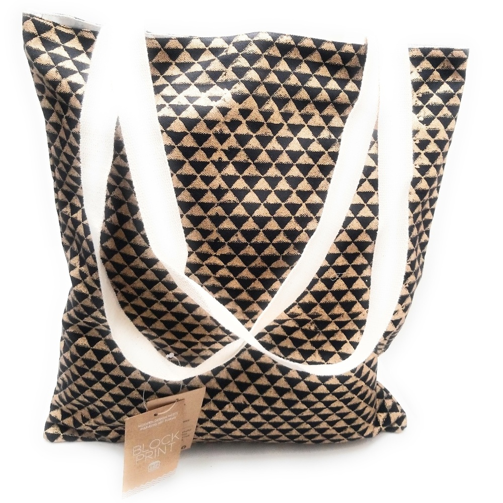 Black and Gold Metallic Block Print Shopper